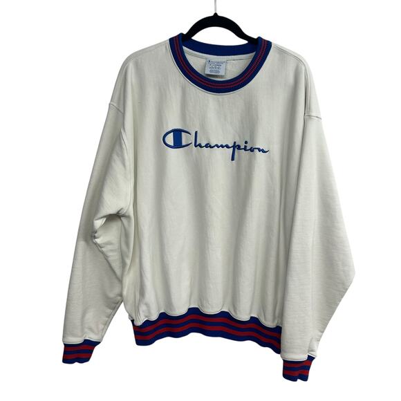 Varsity Prep Sweatshirt Champion Reverse‎ Weave White Blue Red XL - Picture 1 of 8